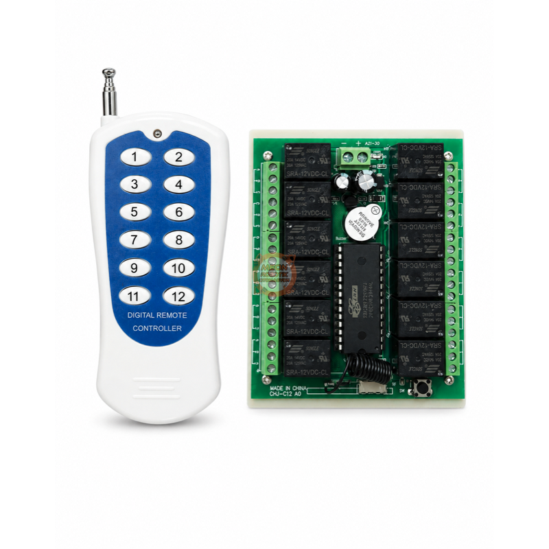 12 Kanal 433 MHz Kablosuz RF Alıcılı Röle Kartı DC 12V – Kutulu Kumandalı