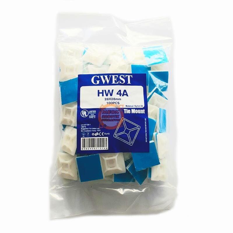 Gwest Yapışkan Kroşe 28X28 100 Adet Kablo Bağı Tutucu