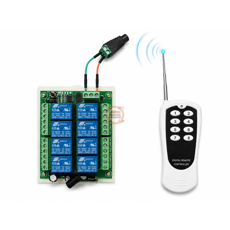 8 Kanal 433 MHz Kablosuz RF Alıcı Modülü DC 12V – Kutulu Kumandalı
