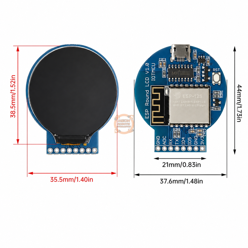 ESP8266 ESP-12S 1.28 İnç Yuvarlak TFT LCD WiFi Geliştirme Kartı - ESP Round LCD V1.0