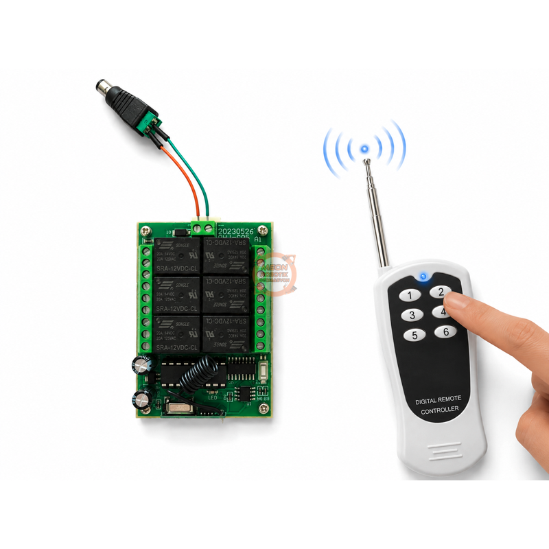 6 Kanal 433 MHz Kablosuz RF Alıcılı Röle Kartı DC 12V – Kutulu Kumandalı