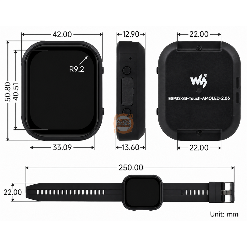Waveshare ESP32-S3-Touch-AMOLED-2.06-EN 2.06 İnç AMOLED Dokunmatik WiFi Bluetooth Akıllı Saat Geliştirme Kartı - SKU 31957