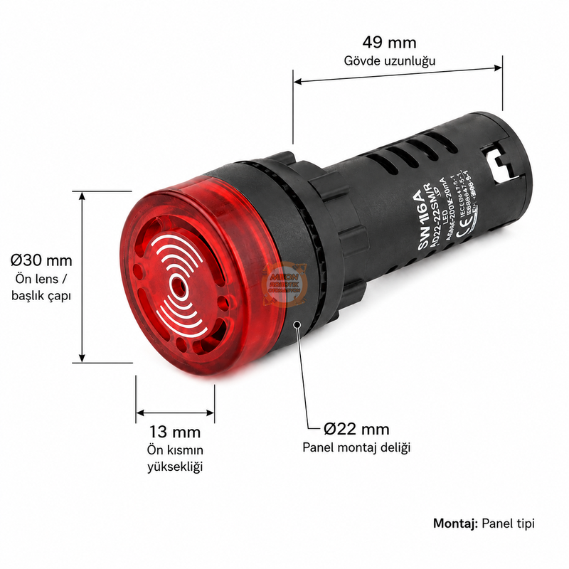 AD22-22MR 22mm Işıklı Buzzer 24V DC