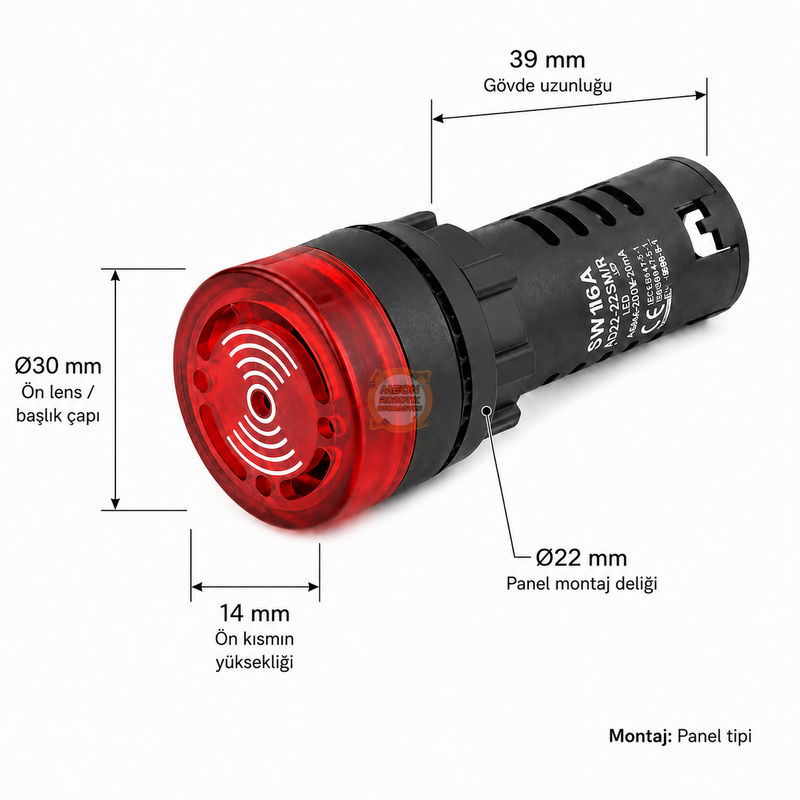 AD22-22MR 22mm Işıklı Buzzer 24V DC