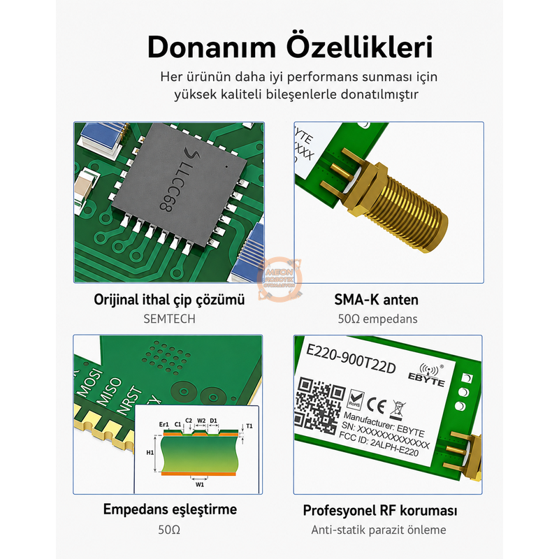 Ebyte E220-900T22D 868/915 MHz 22 dBm UART Kablosuz LoRa Modülü - 5 km