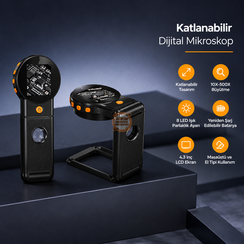 MG379 500X Dijital Ekranlı Katlanabilir Mikroskop | Masaüstü ve Elde Kullanım