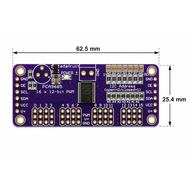 PCA9685 16 Kanallı PWM Servo Sürücü Kartı – I2C 12 Bit