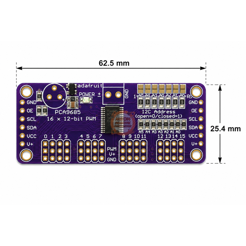 PCA9685 16 Kanallı PWM Servo Sürücü Kartı – I2C 12 Bit