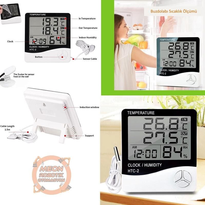 Htc-2 Dijital Termometre Sıcaklık ve Nem Ölçer İç Ortam Tarih Saat Alarm Fonksiyonlu