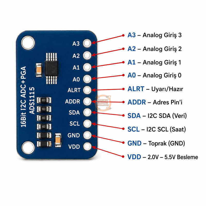 ADS1115 Modül 16 Bit I2C 4 Kanal ADC – Arduino Uyumlu