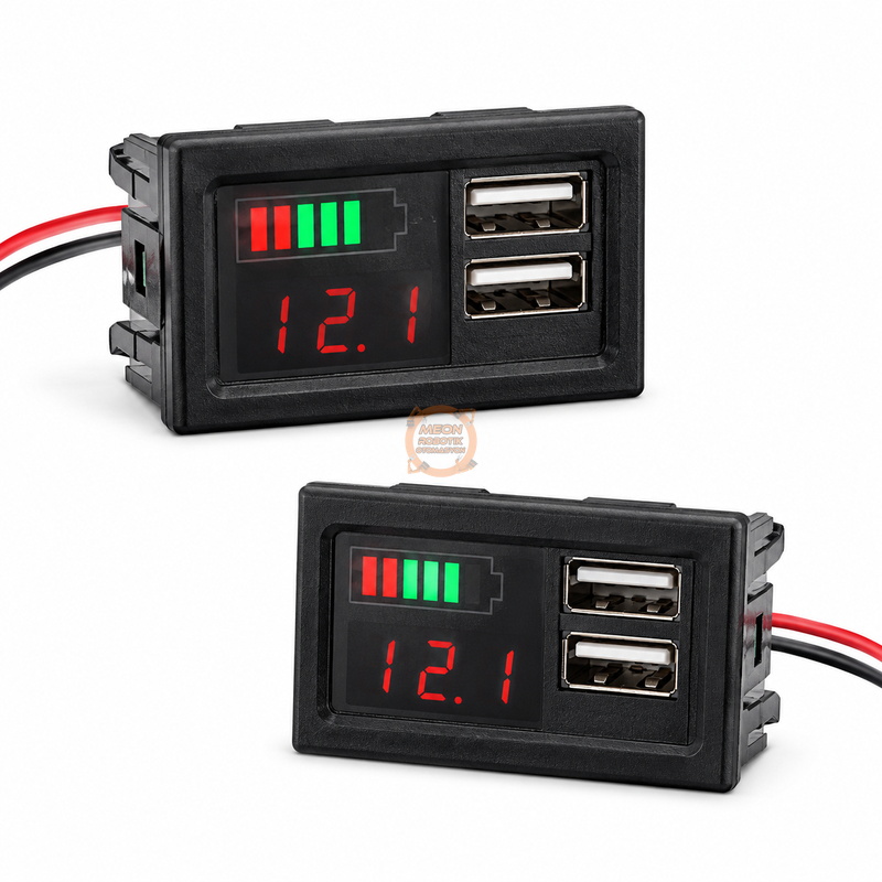 Akü Göstergesi 12 V Voltmetreli Çift USB Soketli Kapasite Ekranı