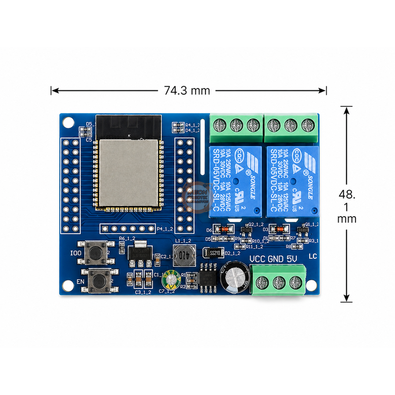 ESP32-WROOM-32E WiFi Bluetooth 2 Kanal 10A Röle Kontrol Kartı - ESP32 Relay X2, 7-30V DC