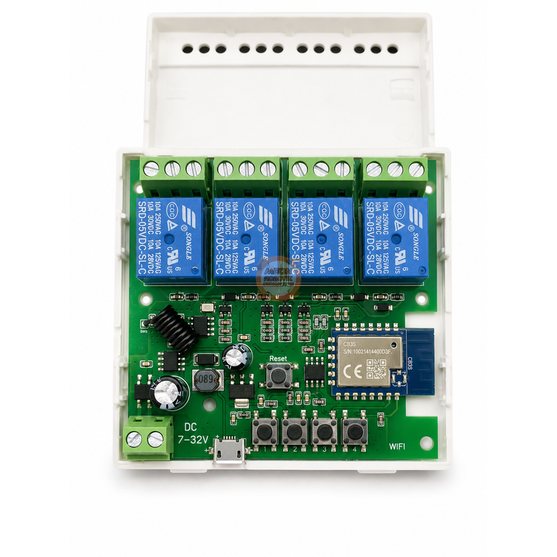 Tuya 4 Kanal WiFi + RF433 Kumandalı Kuru Kontak Akıllı Röle - AC/DC 7-32V, 5V USB, Kutulu