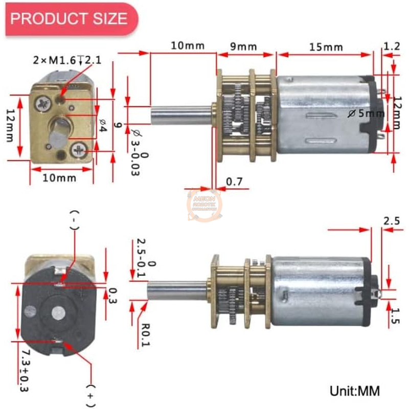 6V 12mm 100 Rpm Redüktörlü Mikro DC Motor N20