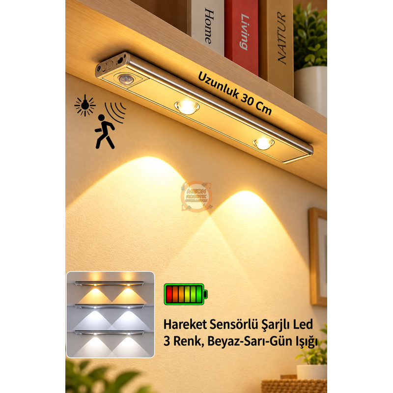 Hareket Sensörlü Armatür 30 cm OX-40MX USB Şarjlı LED Gece Lambası