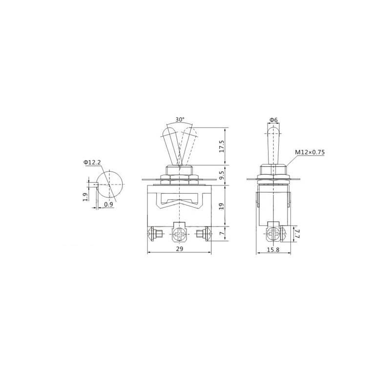 IC-153 Toggle Switch 3P ON-OFF-ON Ø12mm