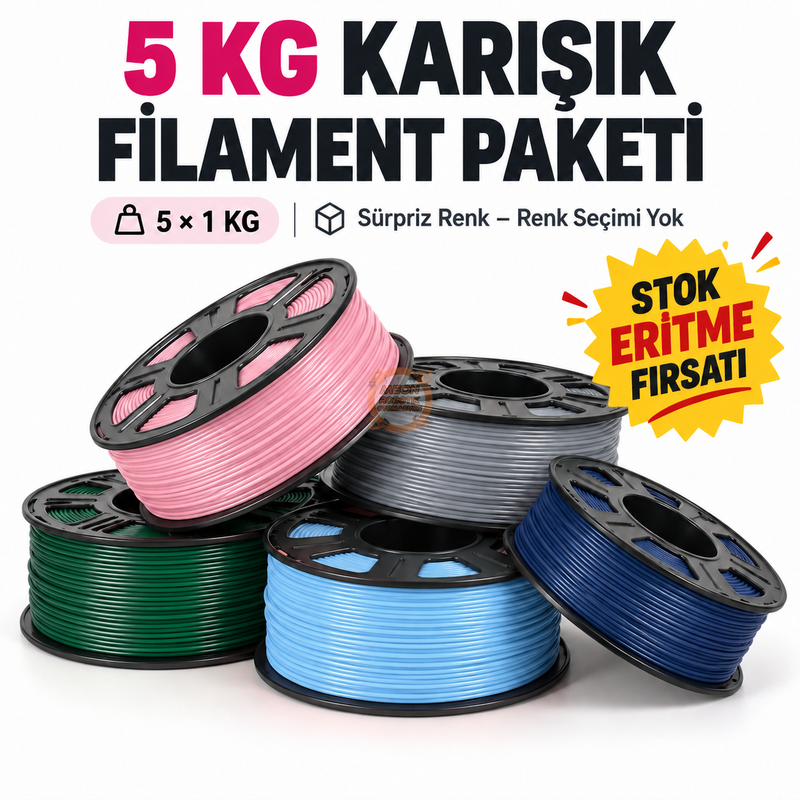 5'li Karışık Filament Paketi – Sürpriz Renk Stok Eritme Kampanyası
