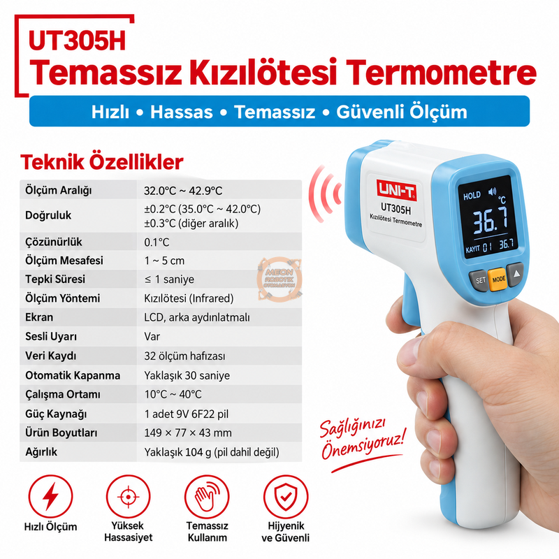 UNI-T UT305H Infrared Ateş Ölçer Temassız Termometre