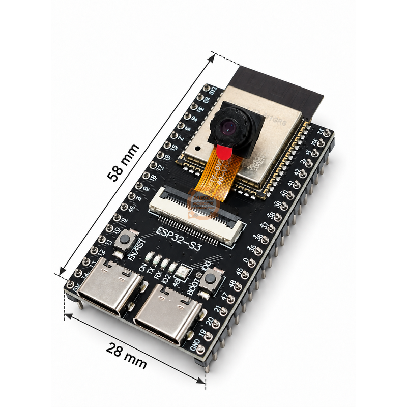 ESP32-S3 N16R8 OV2640 2MP Kamera WiFi Bluetooth AIoT Geliştirme Kartı - 16MB Flash, 8MB PSRAM, Çift USB Type-C