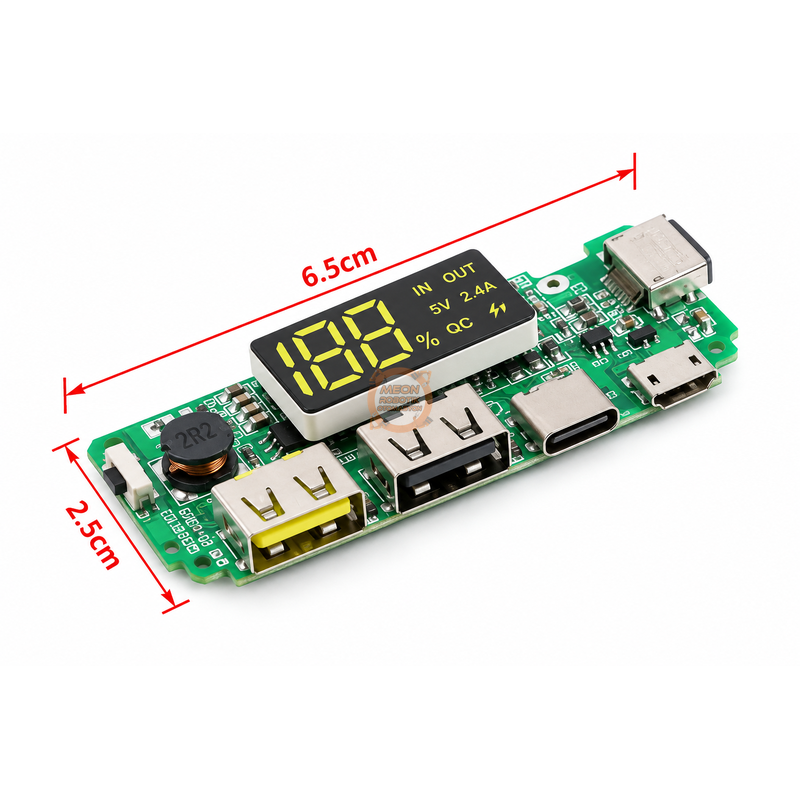 LED Göstergeli Powerbank Modülü Çift USB 5V 2.4A Type-C Micro USB Lightning